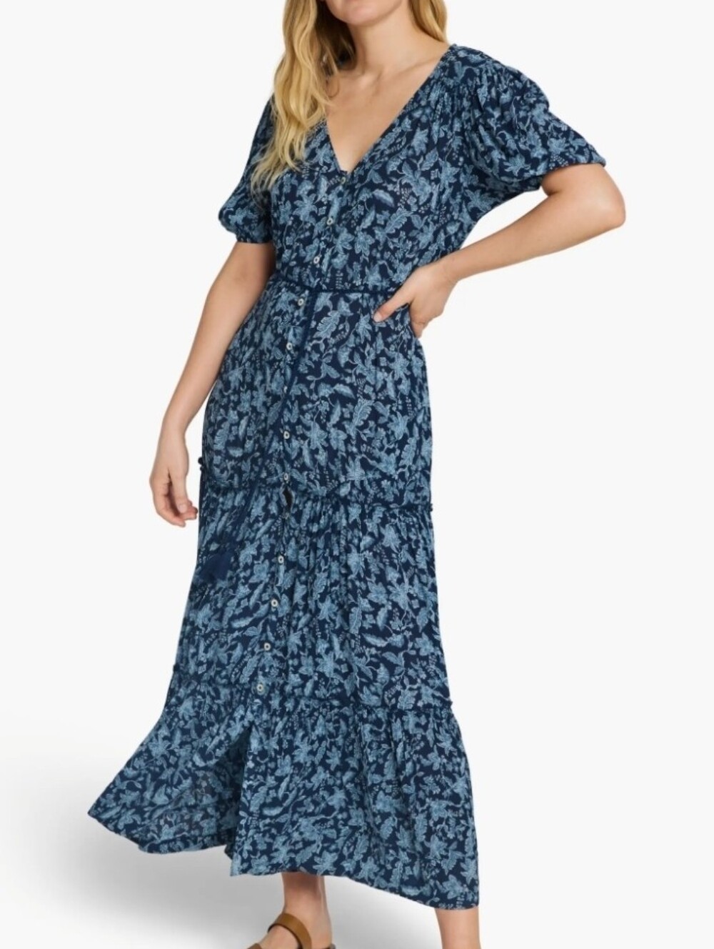 Faherty Orinda Blue Floral Button-Front Maxi Dress